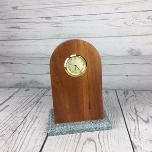 Vintage Quartz Wooden Clock On Marble Base 6" Desk